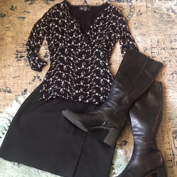 INC International Concepts Tops - Pink embroidered black blouse